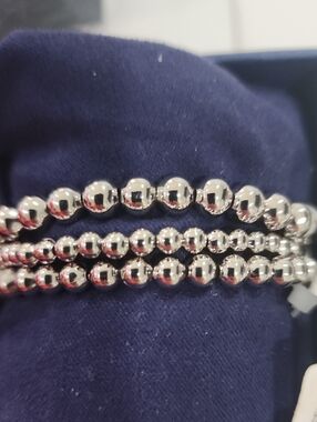 Sterling Silver Beaded Stretch Bracelet Set Of 3- Silver